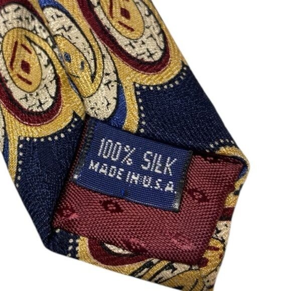 Bravini Silk Tie Quiet Luxury Old Money Geometric Blue Gold Made in USA … - Picture 2 of 7
